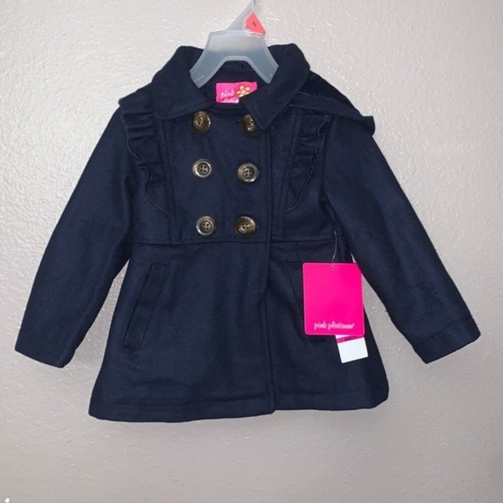 Pink Platinum 2T Polyester wool blend pea coat Navy Blue